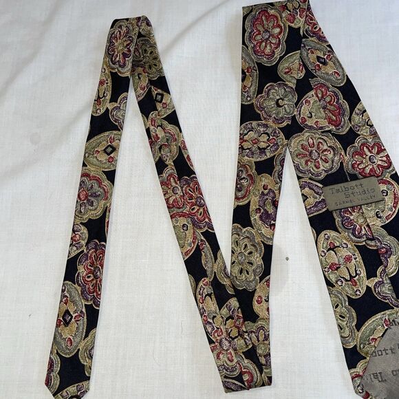 Talbott Studio Dress Tie Mens Size 58" Black Beige Floral 100% Silk Designer US - Picture 11 of 12